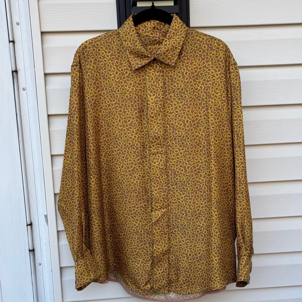 Victoria Beckham Ladies Yellow Red Flowers Silk Blouse-8-EUC